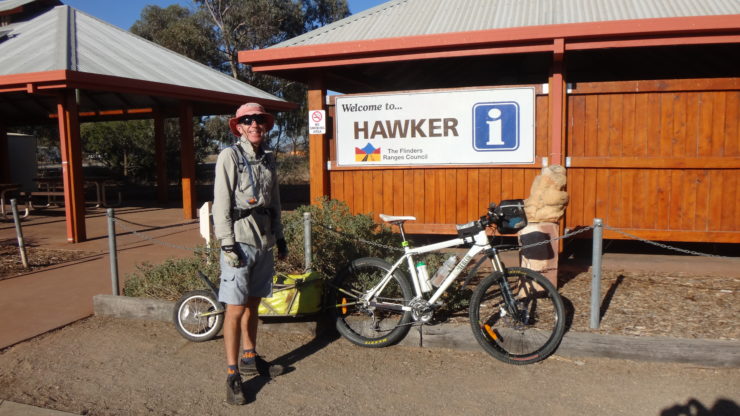 Rider about to set off on the Mawson Trail from Hawker