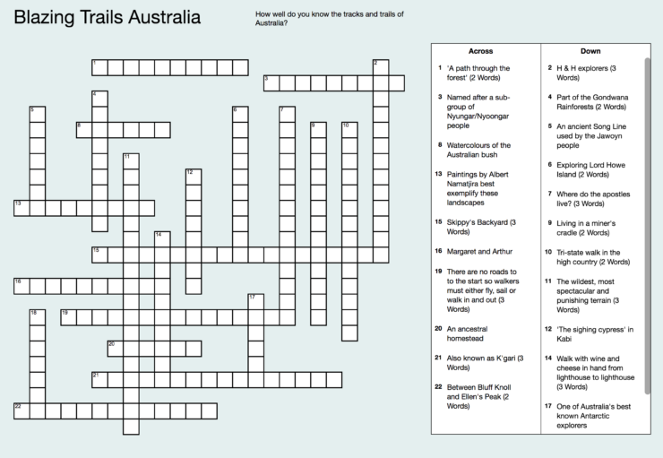 Great Walks Australia Crossword